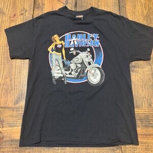 Harley Davidson Crystal River Florida Black Graphic T-Shirt pin up girl womens L